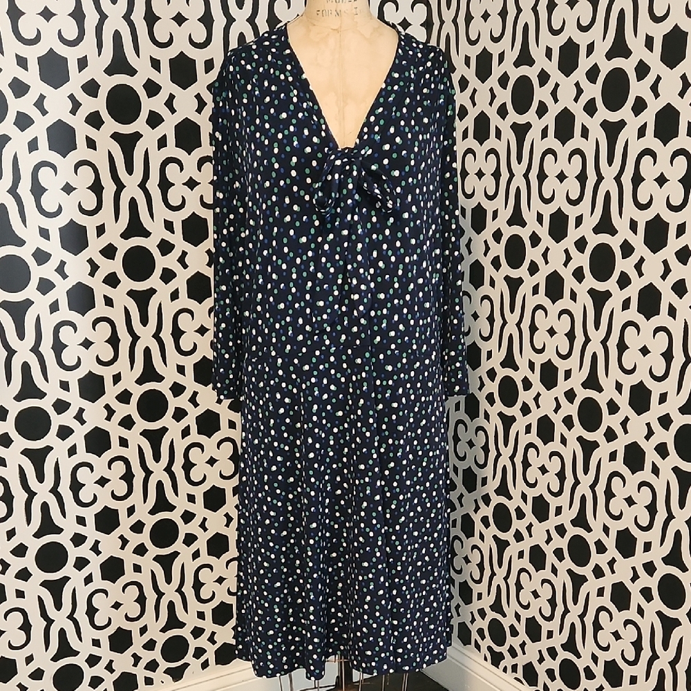 Leota Navy Blue Polka Dot Midi Dress - Scarf Dress in Twilight Dot Parakeet -XXL